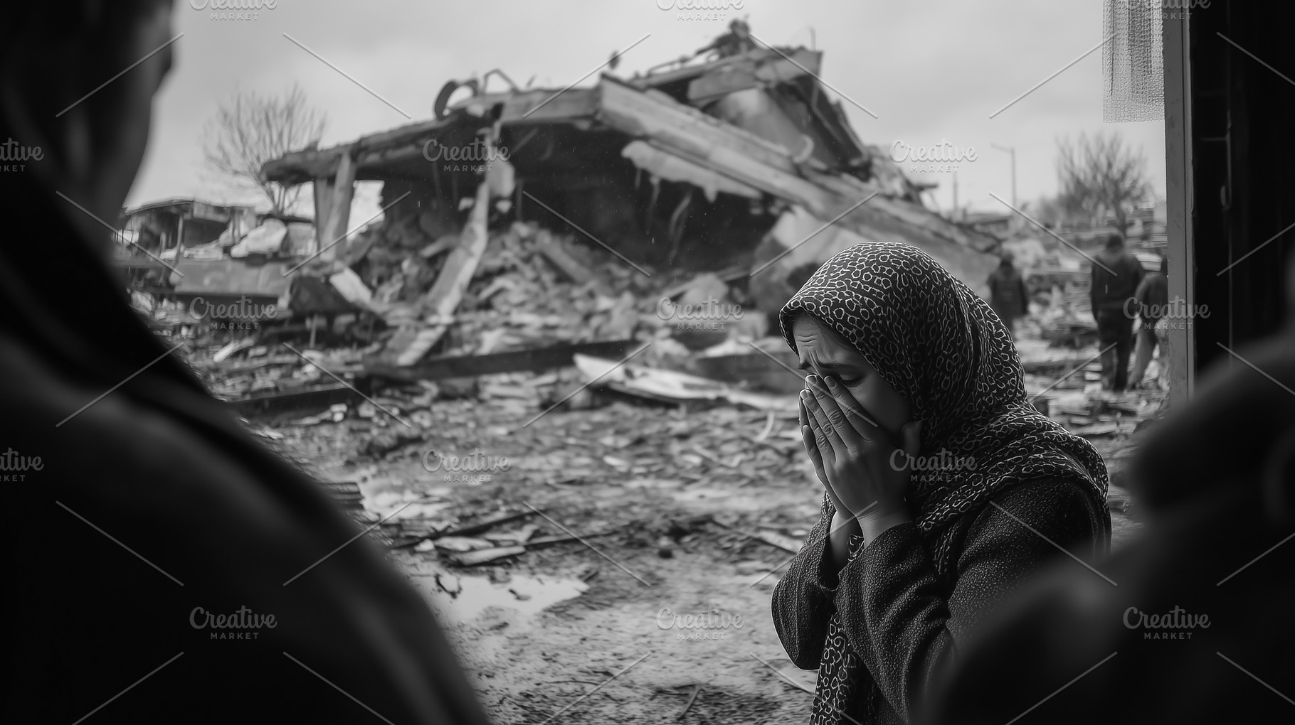 Woman stands in tears before ruins, a Person Photo by MistyDay