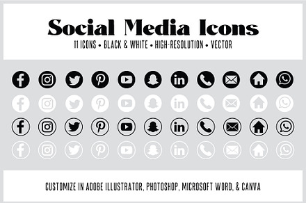 11 Customizable Social Media Icons, an Icon by Em & Dash