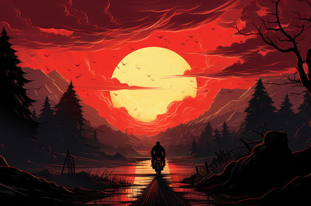 biker on a motorcycle rides off into the sunset, a Photo by Pictures for you!!!!!!!!!
