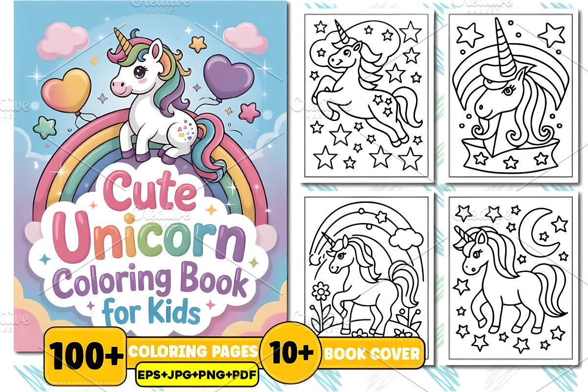 Cute Unicorn Coloring Book for Kids, an Animal Illustration by Design Station (Photo 1 of 8)