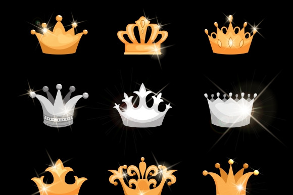 Gold And Silver Crowns Icons Set
