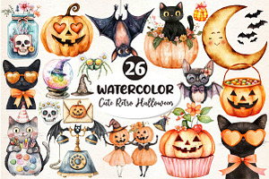 Cute Retro Halloween Clipart, an Illustration by Dream Creation