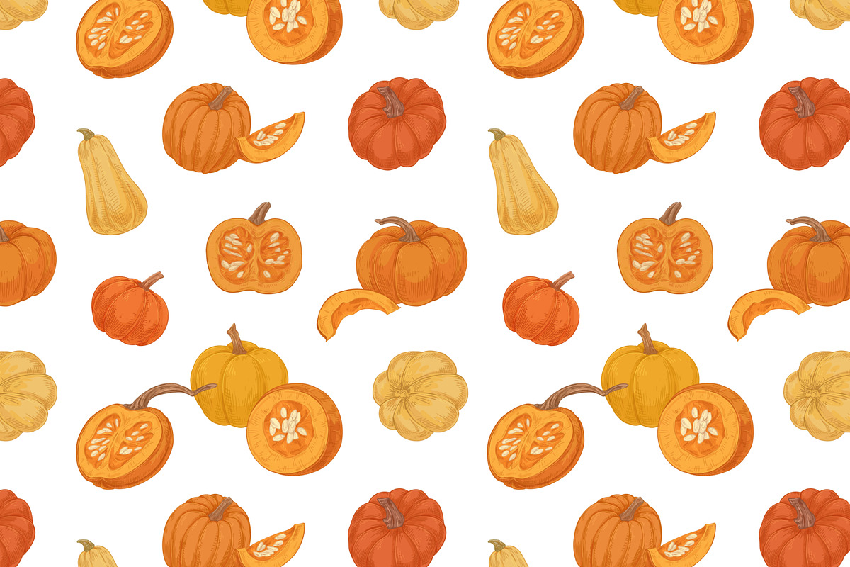 Pumpkins, autumn seamless patterns, a Pattern Graphic by Good Studio (Photo 2 of 9)