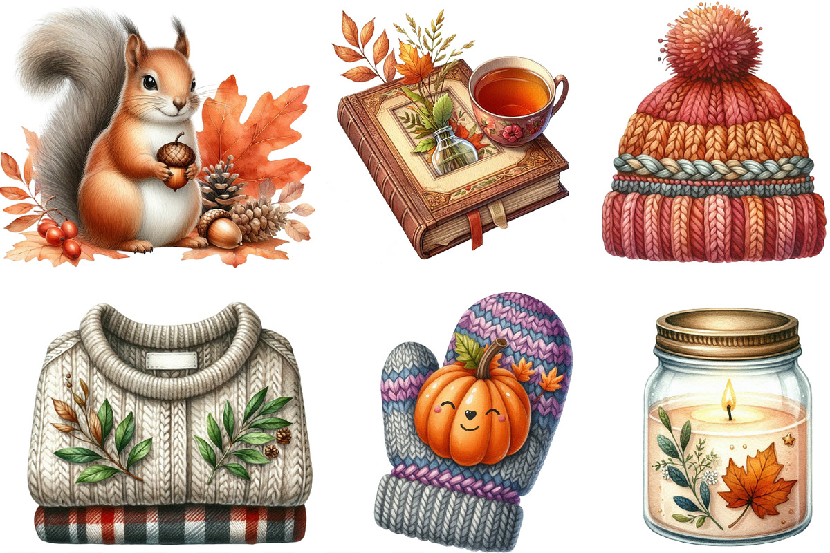 Watercolor Fall Season Clipart, an Illustration by Designking (Photo 2 of 4)