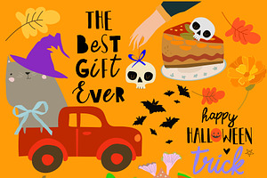 Cartoon Set With Halloween Elements