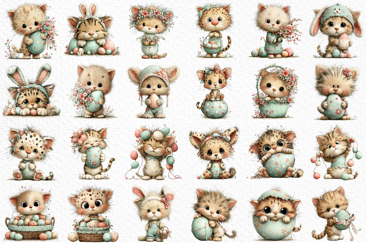 Whimsical Easter Cat Clipart, an Illustration by Craft Nest (Photo 6 of 12)