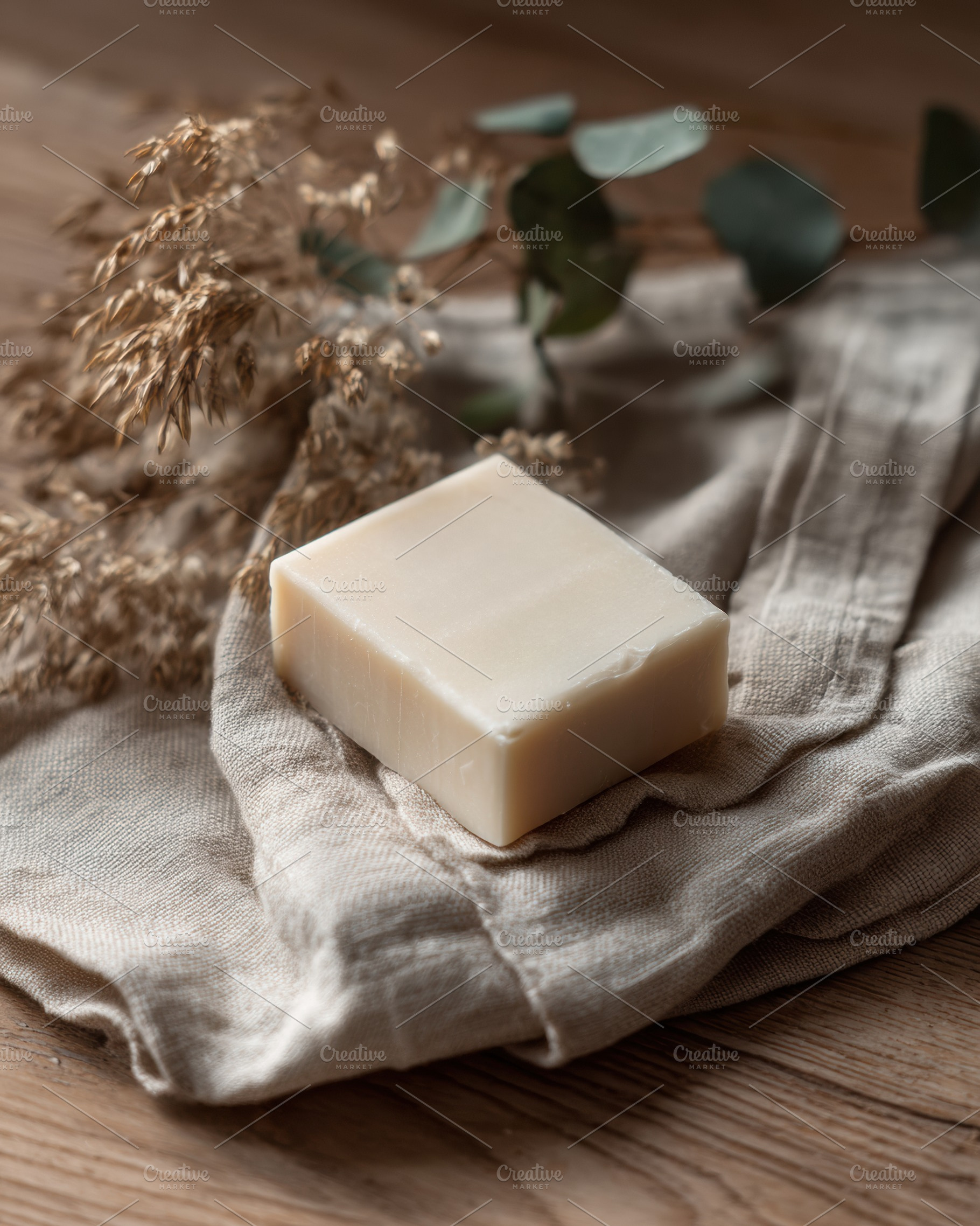 Handcrafted soap bar on linen fabric, a Health & Medical Photo by Virgo Studio
