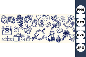 Hand Drawn Valentine Clipart Set, an Illustration by designvectx