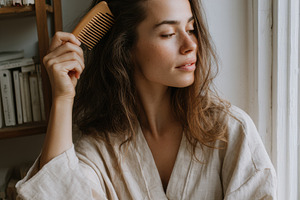 Woman combing damp hair, a Person Photo by Virgo Studio