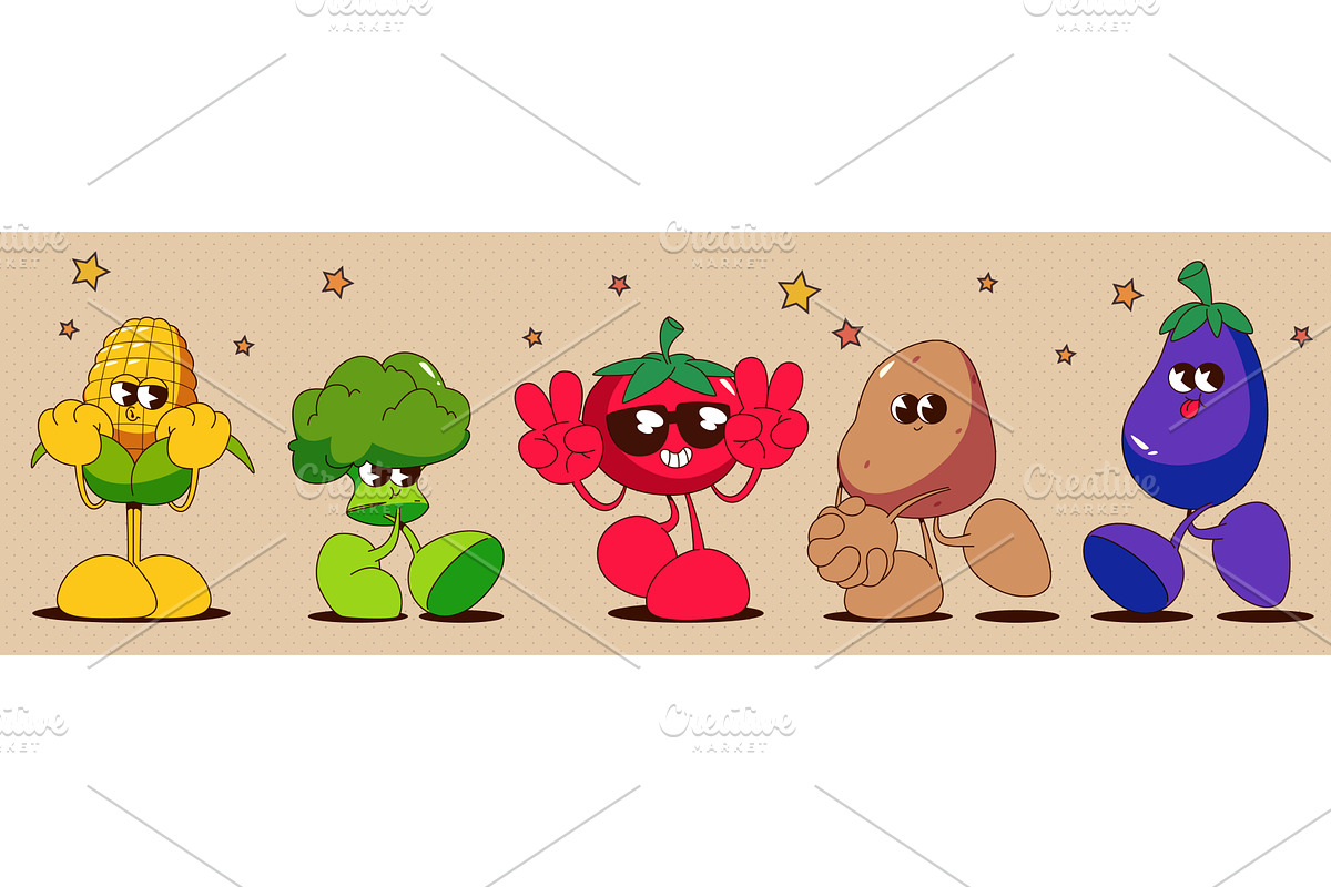 Cartoon vegetable character set with, a Food Illustration by art PVP - market