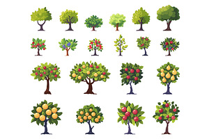 Fruit trees set. Bushes with berries, an Object Illustration by Valerie Bodnar