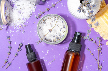 Cosmetics with lavender oil and flowers, a Beauty & Fashion Photo by Rimma