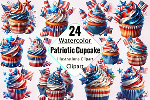 Watercolor 4th of July Cupcake Clipa, a Work Illustration by SVGArt
