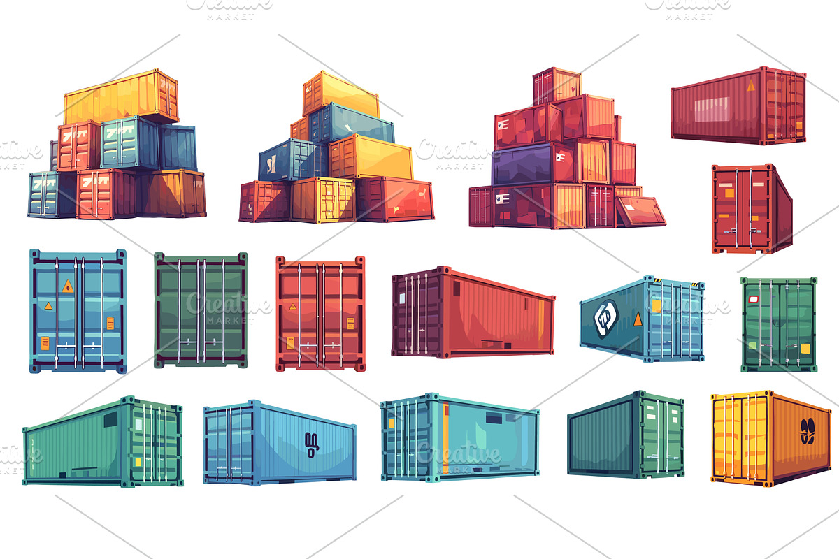 Shipping containers. Cartoon freight, a Transportation Illustration by Stock-Smart-Start