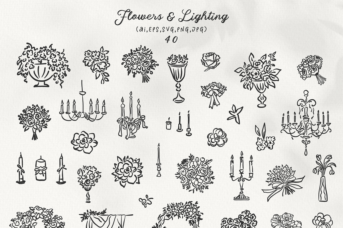 Hand Drawn Playful Wedding Clipart, a Decorative Illustration by La Petite Line Art (Photo 8 of 15)