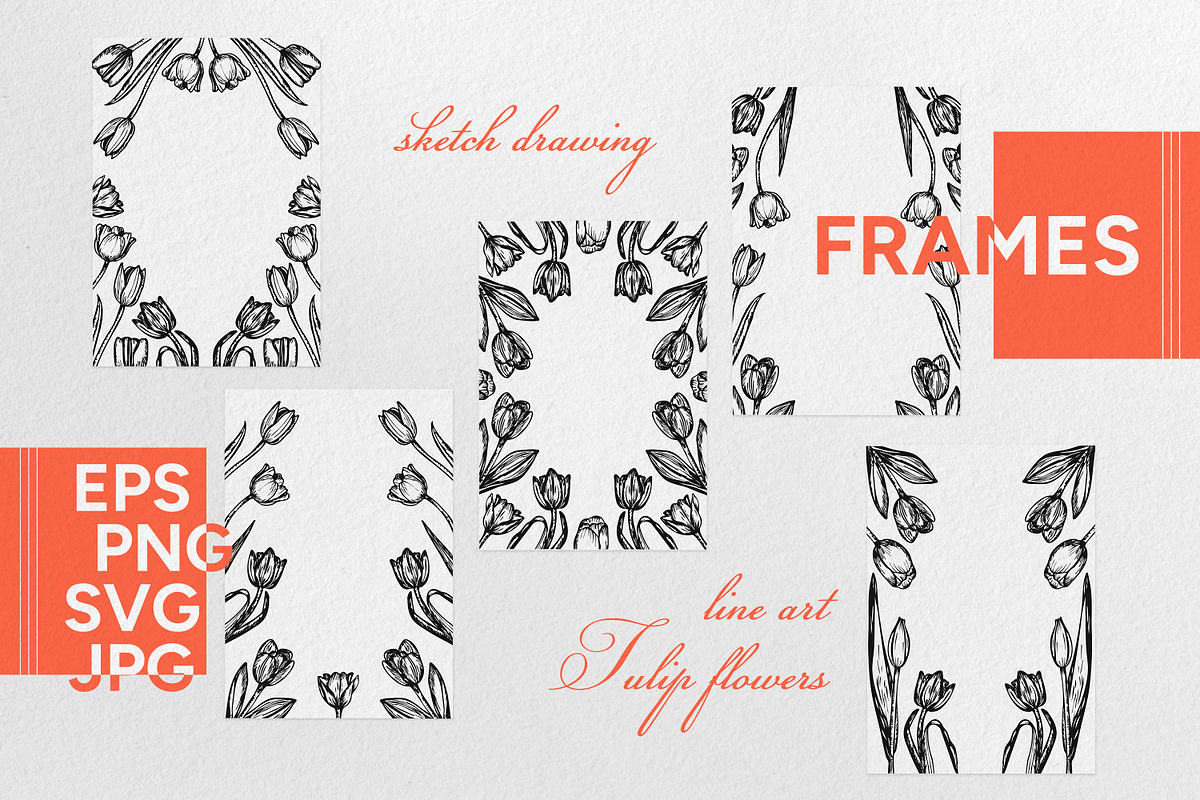 Tulip Line Art Sketch Clipart Set, a Decorative Illustration by LiiaLonn Studio (Photo 1 of 5)