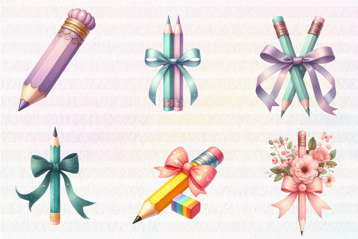 Coquette School Pencil Bow Clipart, an Illustration by CreationArt (Photo 4 of 5)