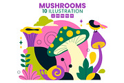 10 Mushrooms Vector Illustration, a Food Illustration by denayunebgt (Thumbnail 1 of 4)