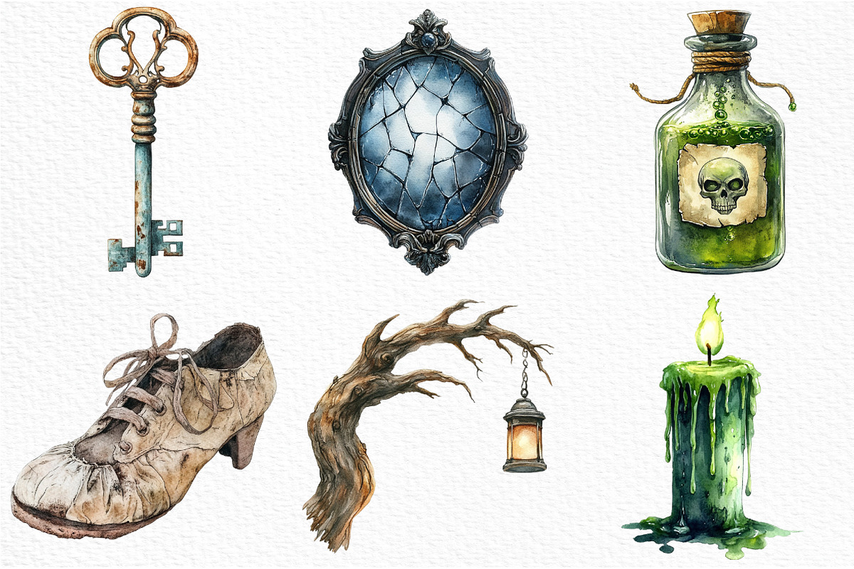 Watercolor Creepy Halloween Clipart, an Illustration by Craft Nest (Photo 3 of 6)