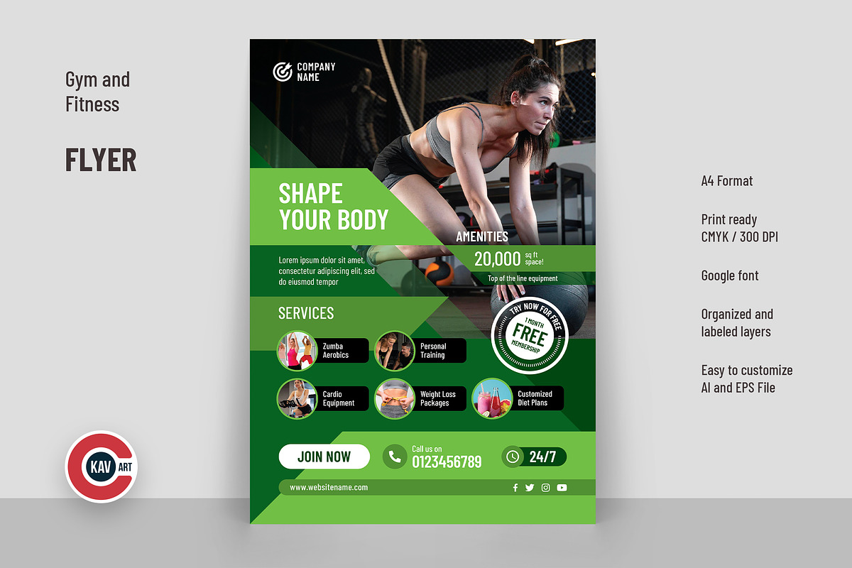 Gym and Fitness Flyer Template, a Social Media Template by C-Kav