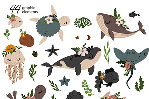 Sea Life With Floral Animals