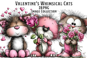 Valentine's Whimsical Cats Clipart, an Illustration by Dream Creation