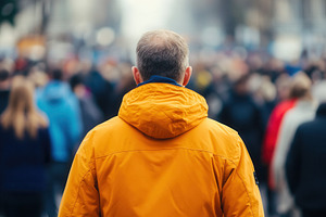 Man stands out in crowd, a Photo by Pavel_design