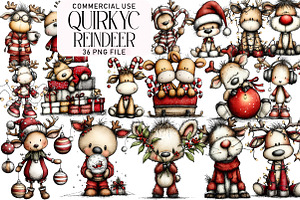 Quirky Christmas Reindeer Clipart, an Illustration by Daily.Designs