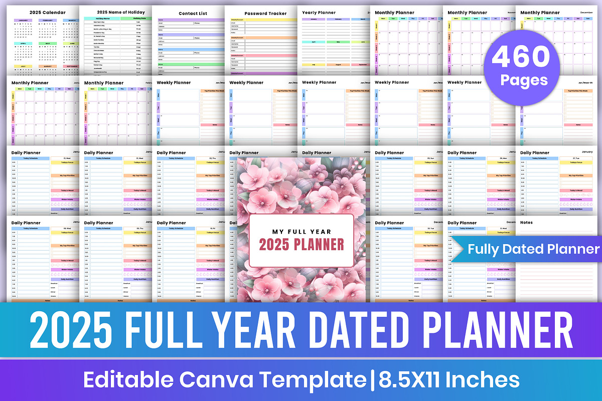 2025 Full Year Dated Planner Canva, a Stationery Template by Mustafiz (Photo 1 of 6)