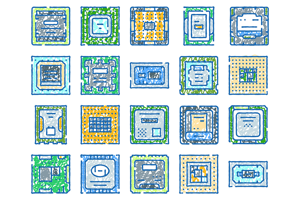 Computer microchip processors sketch, an Object Graphic by pikepicture