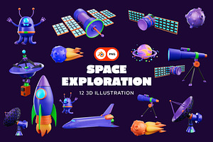 Space Exploration 3D Illustration, an Object 3D Model by iDoodle Studio