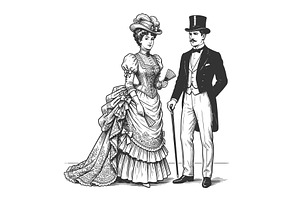 Elegant Victorian Couple in Formal, a Person Illustration by AlexArt