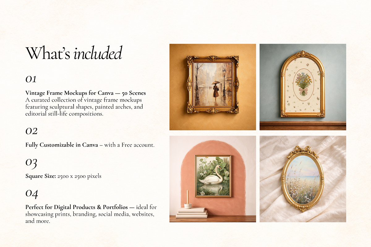 50 Vintage Frame Mockups for Canva, a Household Mockup by Matisse Studio (Photo 3 of 10)