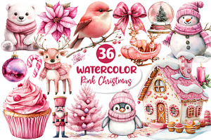 Pink Christmas Watercolor Clipart, an Illustration by Dream Creation