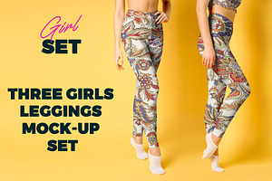 Three Girls Leggings Mock-Up Set, a Product Mockup by PSD Market
