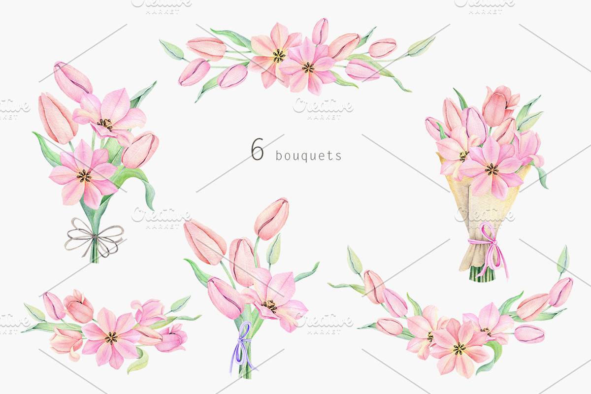 Pink Tulip Watercolor Clip Art, an Illustration by Daryartsy (Photo 4 of 6)