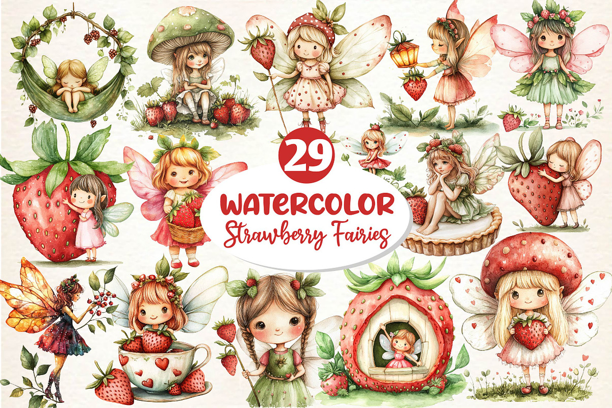 Strawberry Garden Fairies Clipart, an Illustration by Dream Creation (Photo 1 of 6)