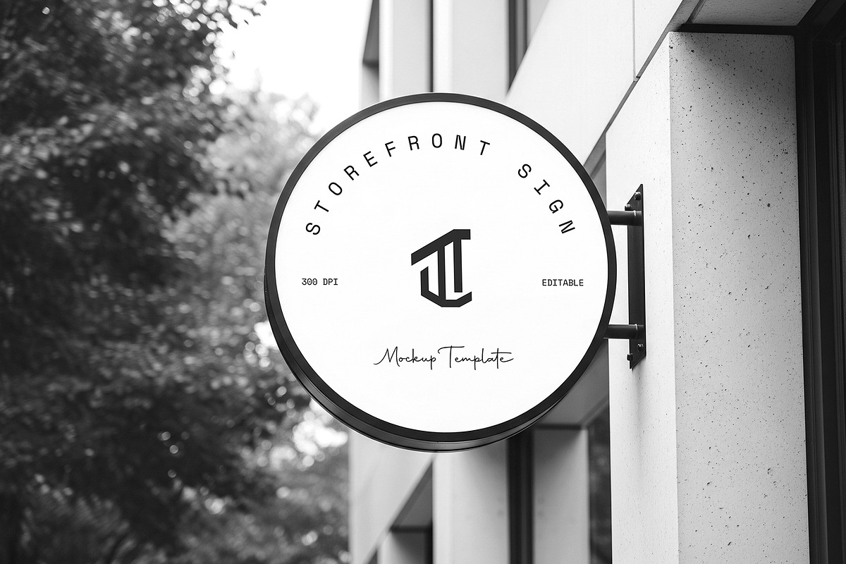 Round Storefront Sign PSD Mockup