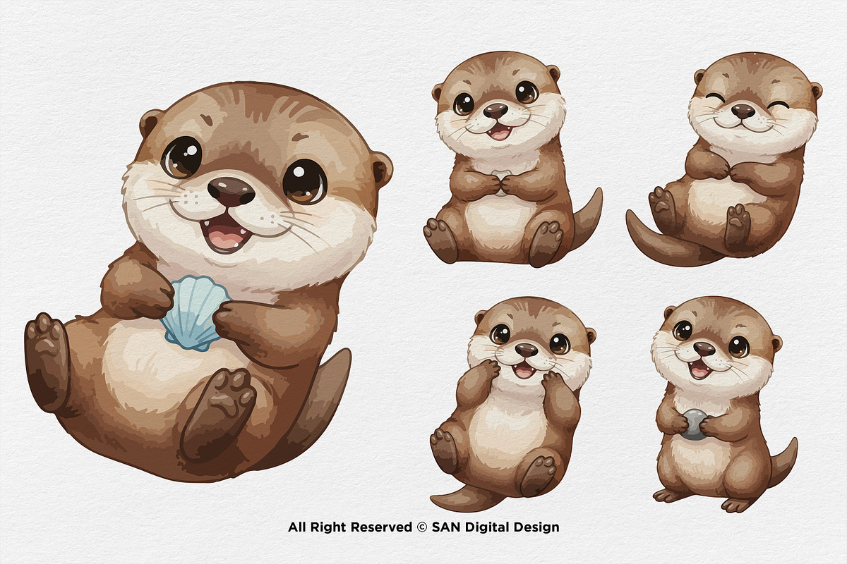 15 Bundle Watercolor Otter Cute, an Animal Illustration by Morspective (Photo 7 of 8)