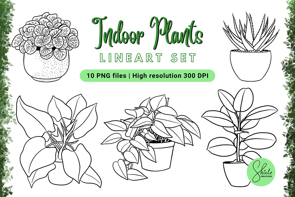 Indoor Plants Cliparts - Lineart Set, an Object Illustration by shielscreations (Photo 1 of 3)