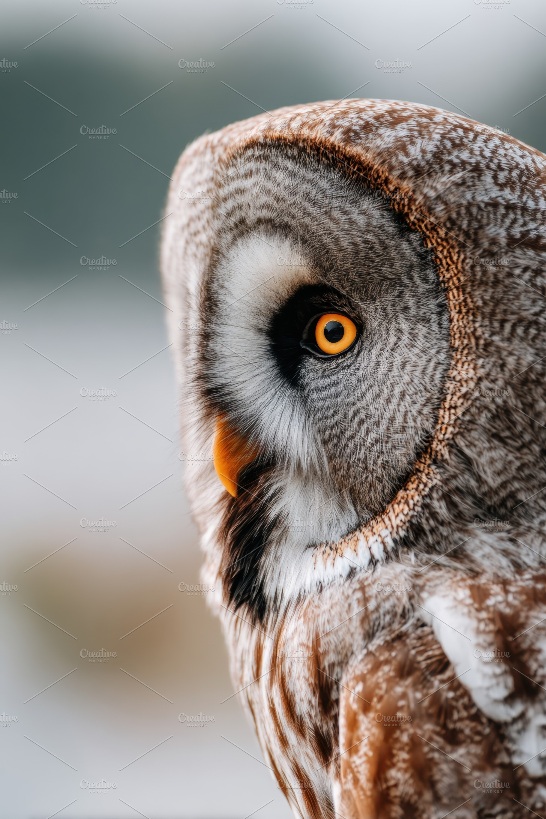 Close-up portrait of a great gray owl, an Animal Photo by AlyaAnd