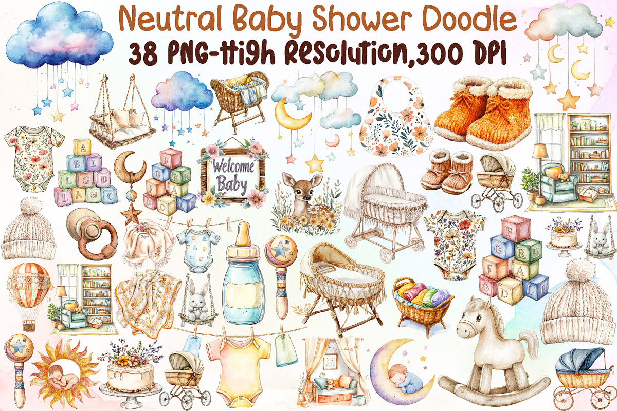 Neutral Boho Baby Shower Doodle Clip, an Illustration by Sublimation Artist (Photo 1 of 6)