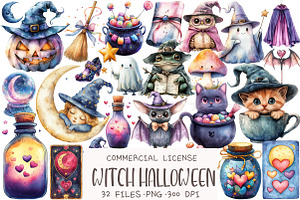 Pastel Witch Halloween Clipart, an Illustration by OK Design