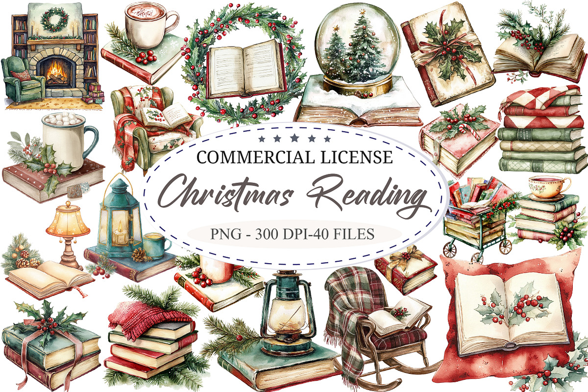 Cozy Christmas Reading Clipart, a Seasonal Illustration by designcity5 (Photo 1 of 5)