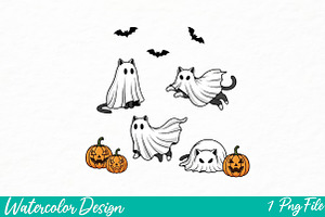 Black Cat Halloween Png, an Illustration by Watercolor design