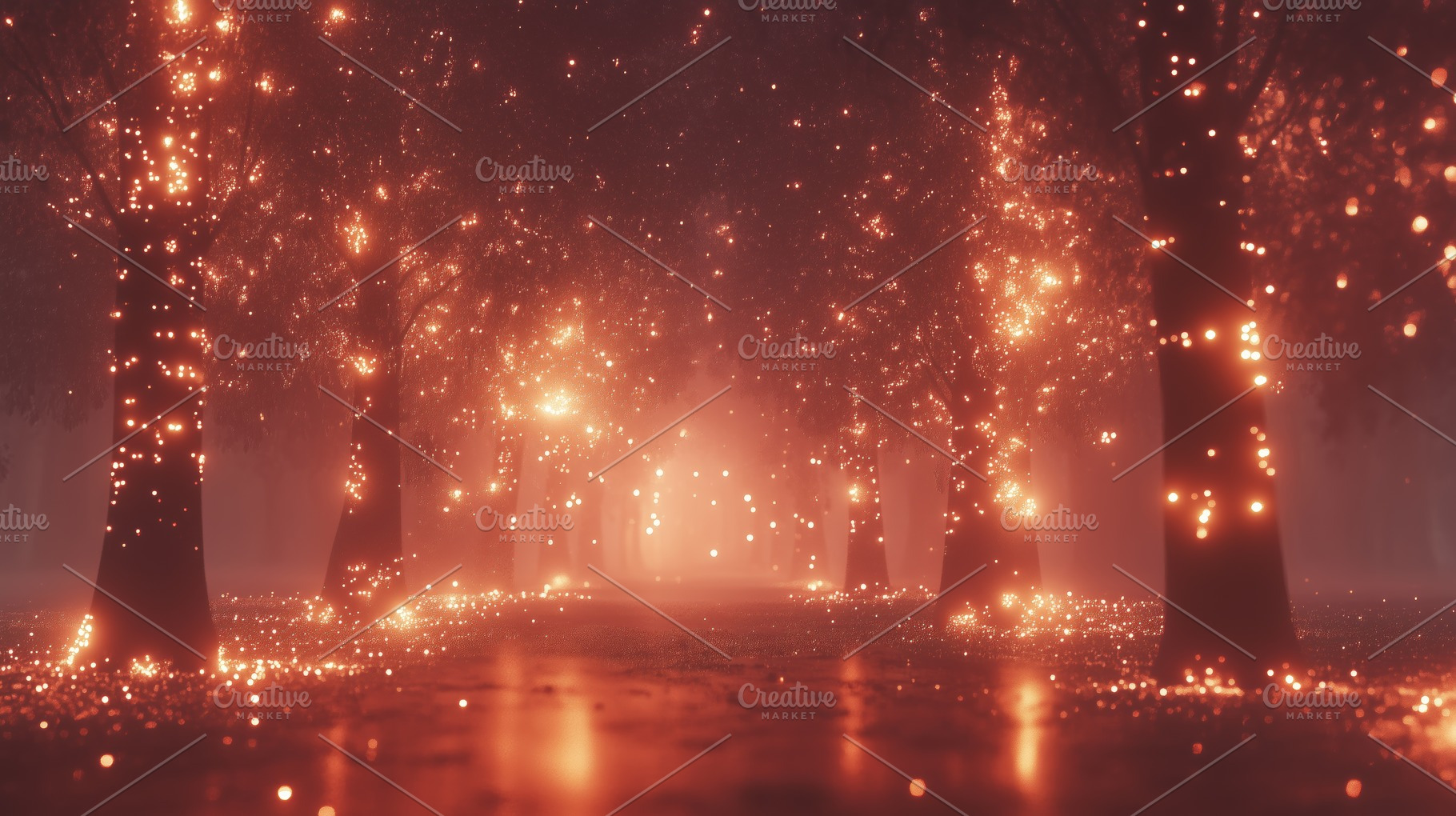 A mystical forest path illuminated by glowing particles, creating a magical atm, a Photo by Textures & Backgrounds
