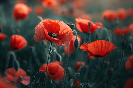 Red poppy flowers on field, a Nature Photo by AlyaAnd