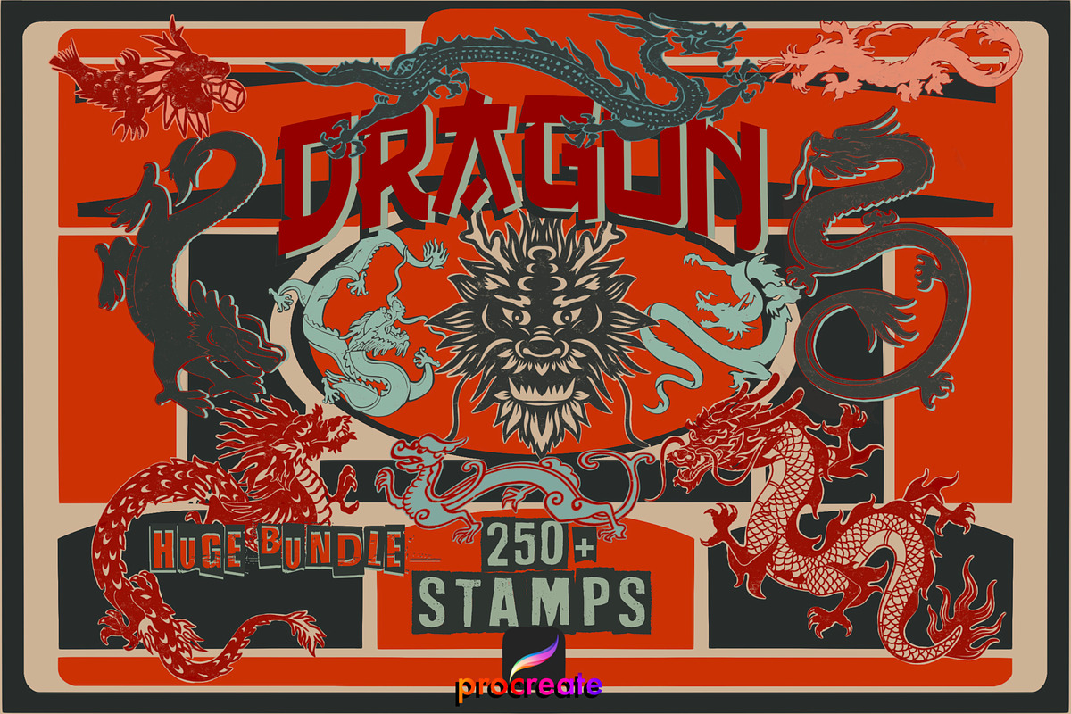 Dragon stamps for Procreate, a Brush Add-On by TheWhiteCatLab (Photo 1 of 9)