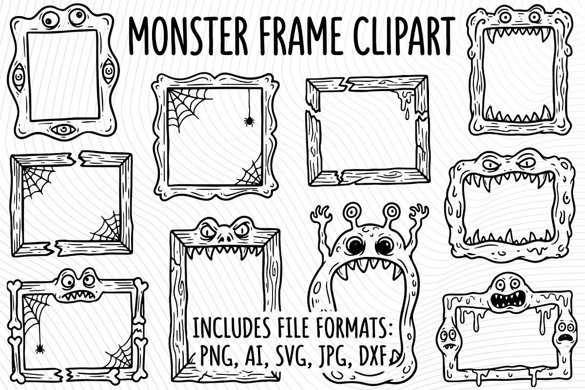 Spooky Monster Frame Clipart Set, a Decorative Illustration by PassionPNGcreation (Photo 1 of 7)