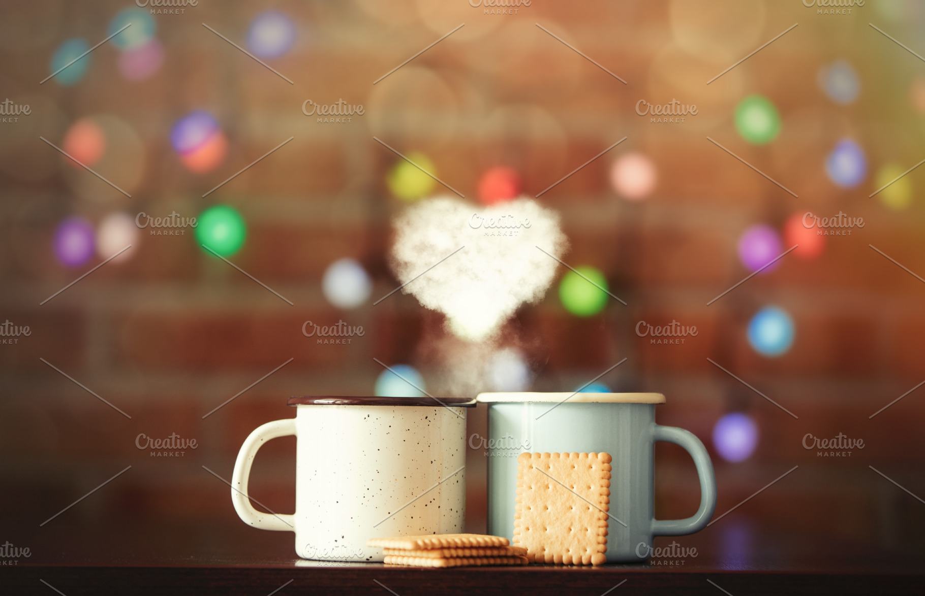 two hot cups of coffee with heart shape steam, a Holiday Photo by Masson Simon